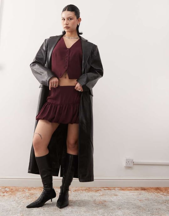 COLLUSION tailored bubble mini skirt co-ord in wine - Image 3