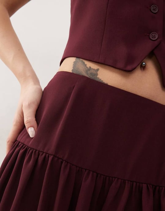 COLLUSION tailored bubble mini skirt co-ord in wine - Image 4