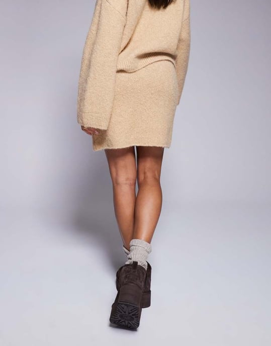 ASOS DESIGN wool blend mini skirt co-ord in honey beige - Image 3