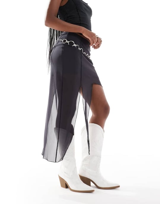Noisy May waterfall mesh mini skirt in washed charcoal - Image 2