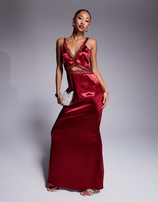 Never Fully Dressed Mimi lace cut-out slip midaxi dress in oxblood - Image 1