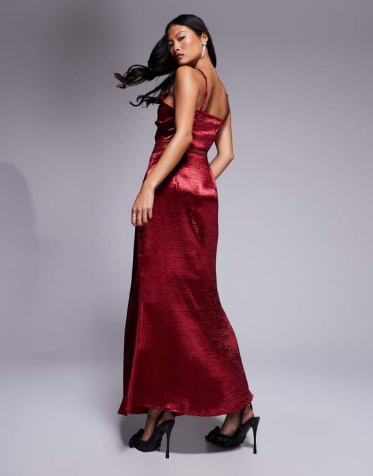 Never Fully Dressed Petite Mimi lace cut-out slip midaxi dress in oxblood - Image 2