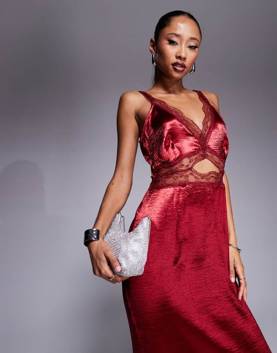 Never Fully Dressed Mimi lace cut-out slip midaxi dress in oxblood - Image 3