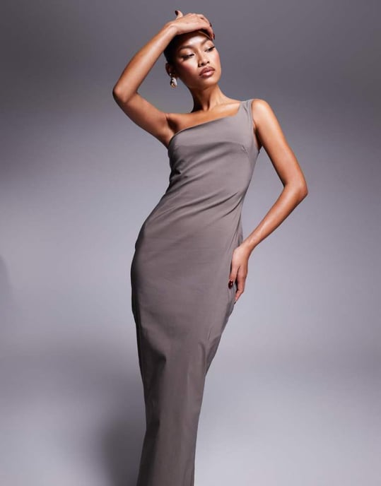 Vesper bengaline one shoulder midaxi dress in taupe - Image 1