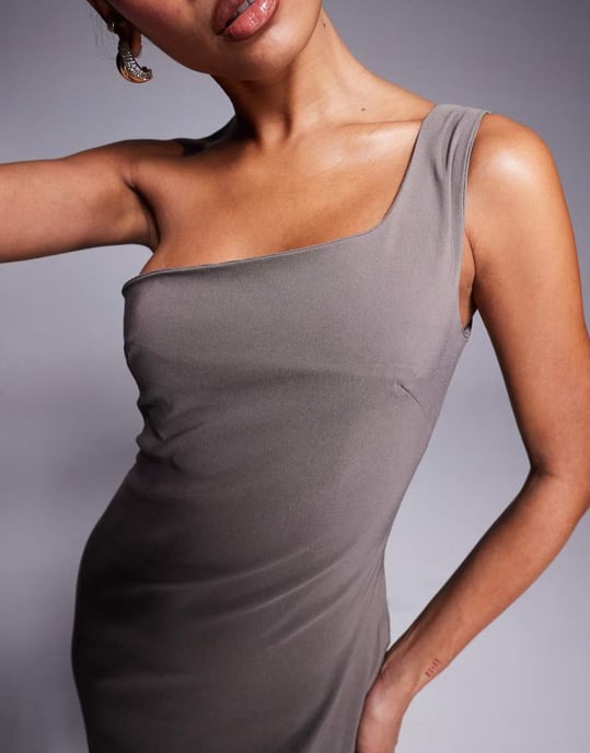 Vesper bengaline one shoulder midaxi dress in taupe - Image 2