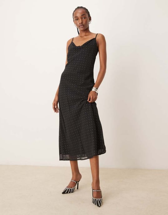 JDY stud details midaxi dress in black - Image 1