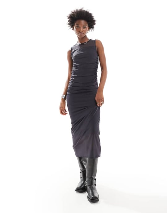 Noisy May rushed detail midaxi dress in charcoal - Image 1