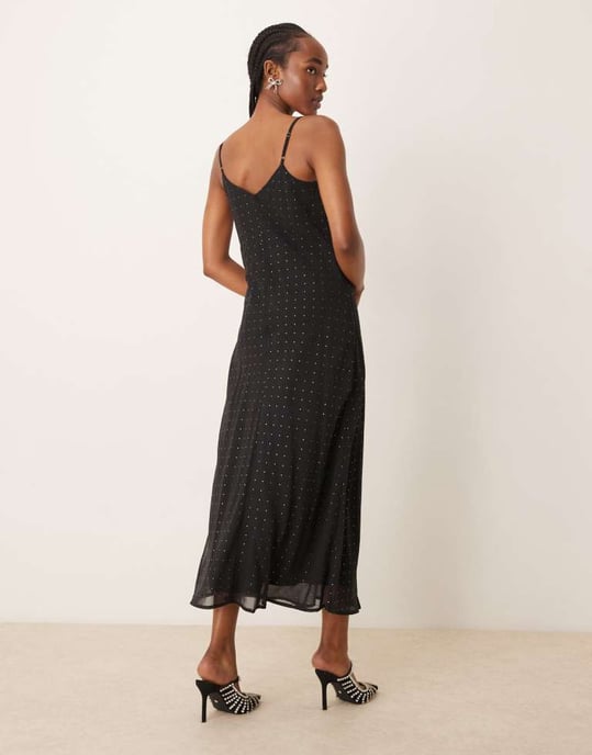 JDY stud details midaxi dress in black - Image 3