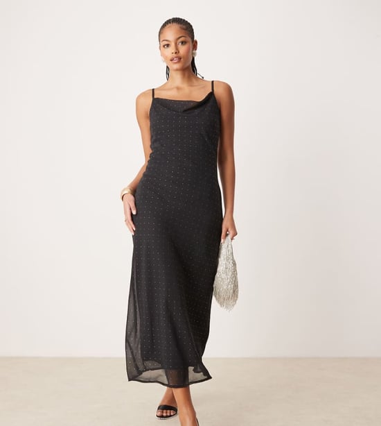JDY Tall stud details midaxi dress in black - Image 1