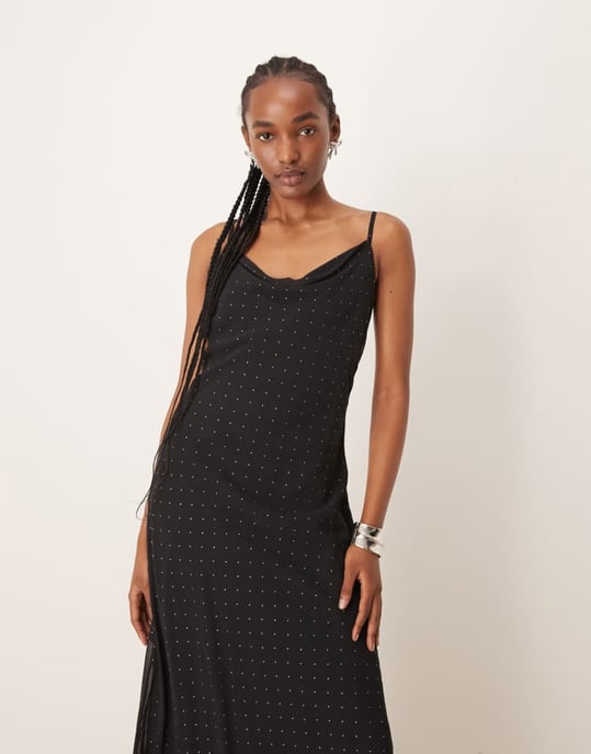 JDY stud details midaxi dress in black - Image 4