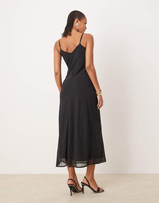 JDY Tall stud details midaxi dress in black - Image 2