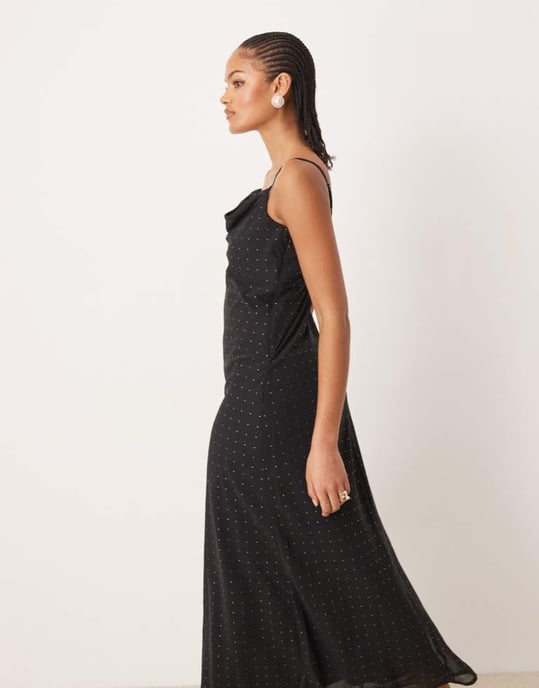 JDY Tall stud details midaxi dress in black - Image 3