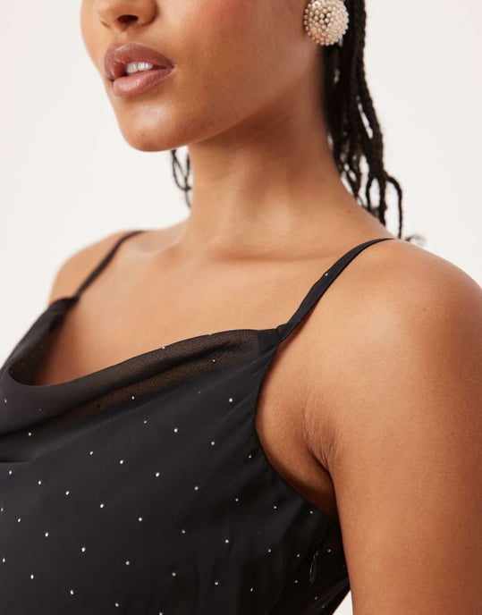 JDY Tall stud details midaxi dress in black - Image 4