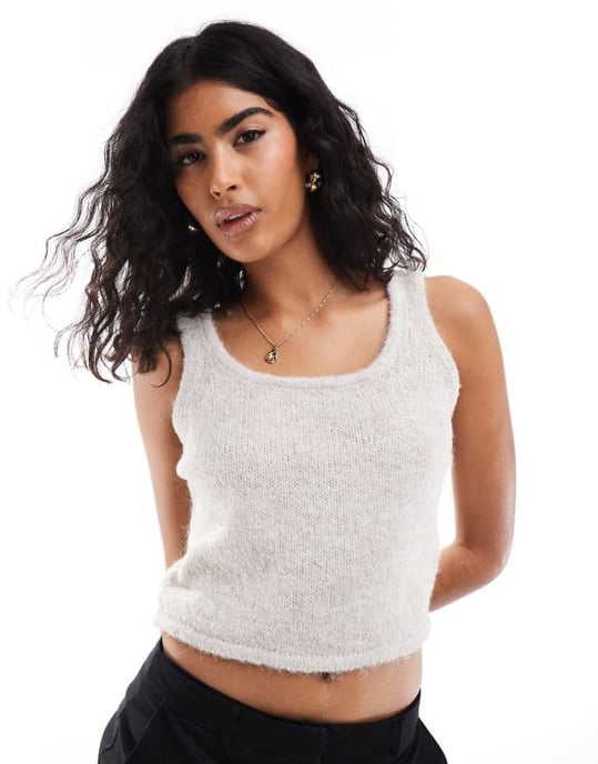 Pieces knitted tank top co-ord in dove grey - Image 1