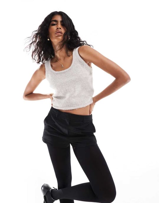 Pieces knitted tank top co-ord in dove grey - Image 2