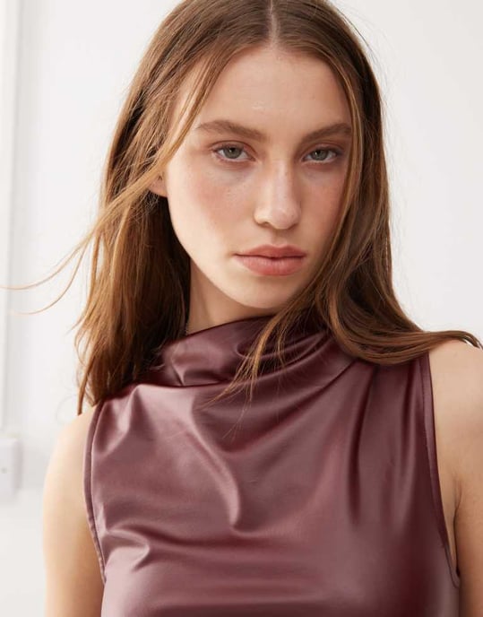 COLLUSION PU high neck asymmetric top in plum co-ord - Image 2