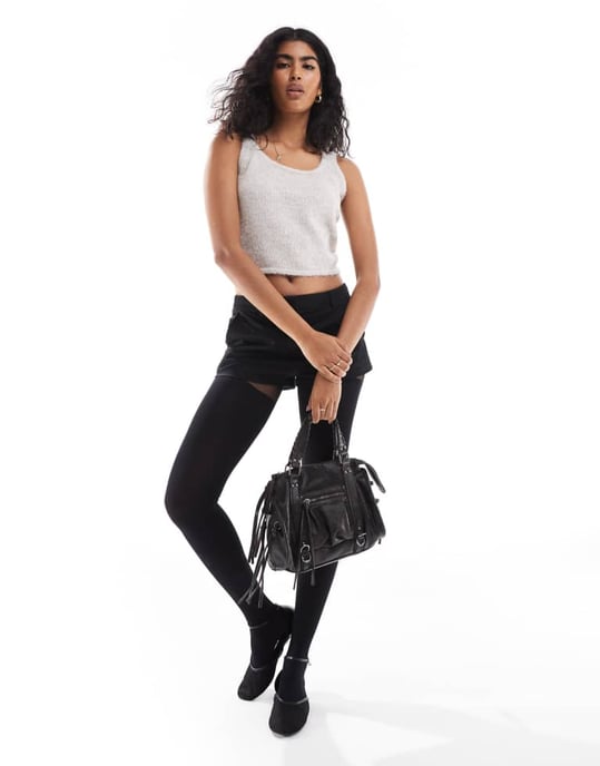 Pieces knitted tank top co-ord in dove grey - Image 3