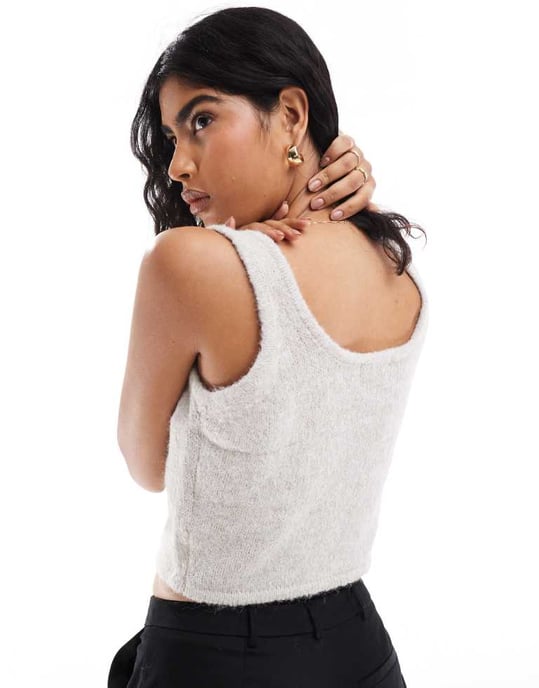 Pieces knitted tank top co-ord in dove grey - Image 4