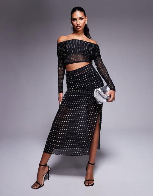 ASOS DESIGN hotfix off shoulder long sleeve top in black - Image 3