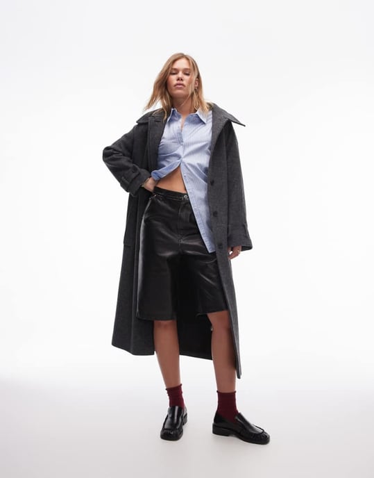 Topshop faux leather awkward length short in washed brown - Image 1