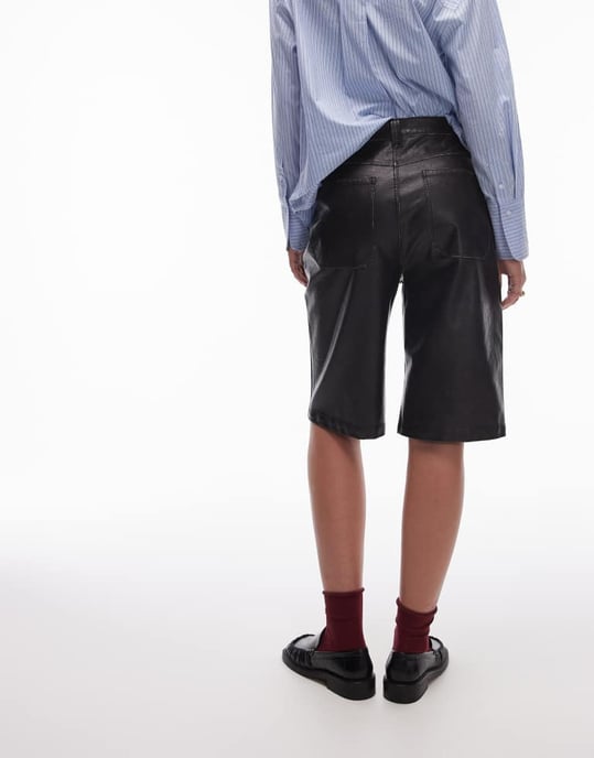Topshop faux leather awkward length short in washed brown - Image 2