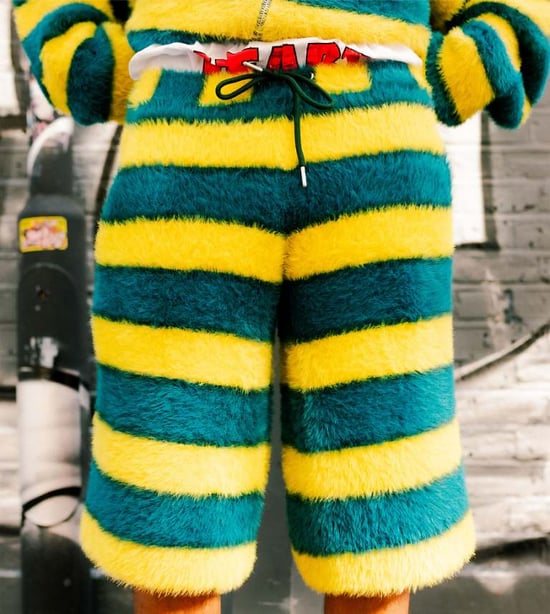Labelrail x OliBrom fluffy longline shorts in yellow and green stripe co-ord - Image 1