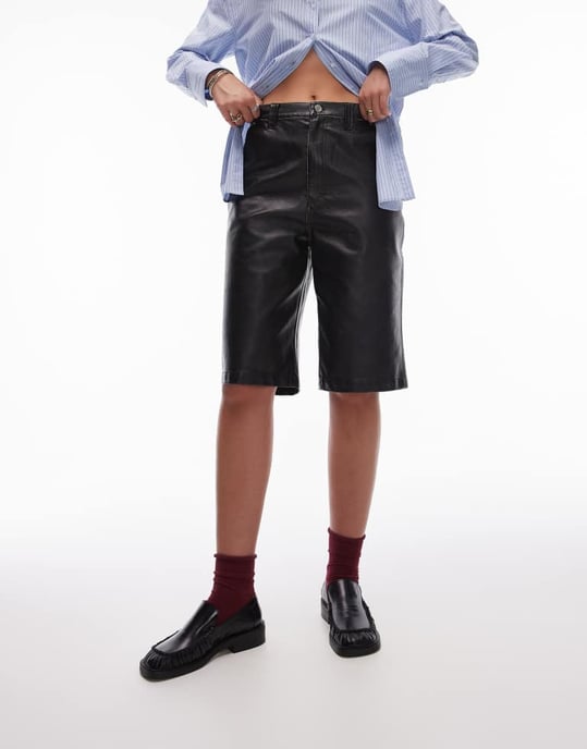 Topshop faux leather awkward length short in washed brown - Image 4