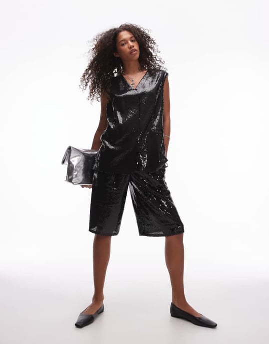 Topshop sequin co ord awkward short in black BLACK - Image 1