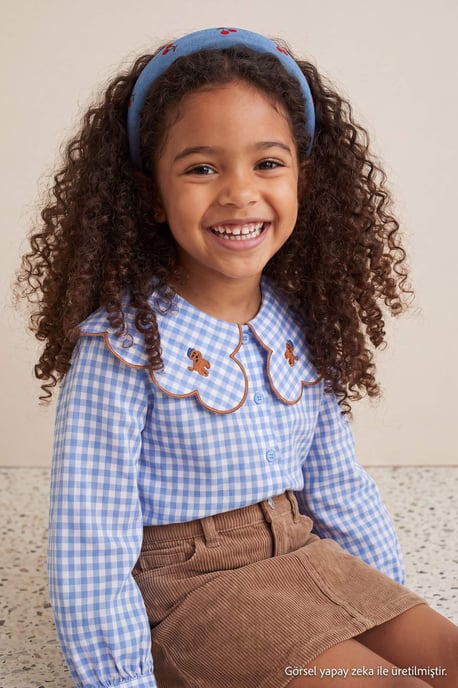 TRENDYOLKIDS Girls Blue Graphic Long Regular fit Shirts - Image 1