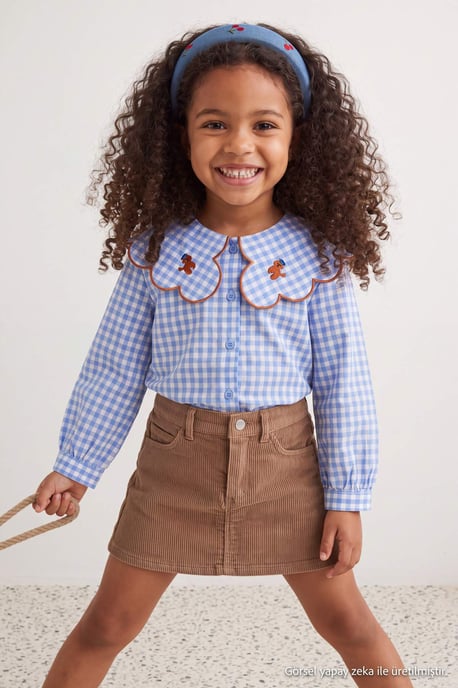 TRENDYOLKIDS Girls Blue Graphic Long Regular fit Shirts - Image 2