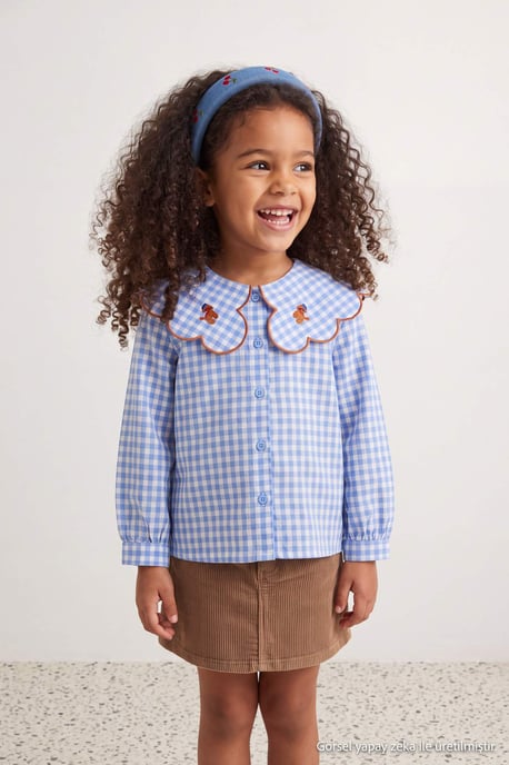 TRENDYOLKIDS Girls Blue Graphic Long Regular fit Shirts - Image 6