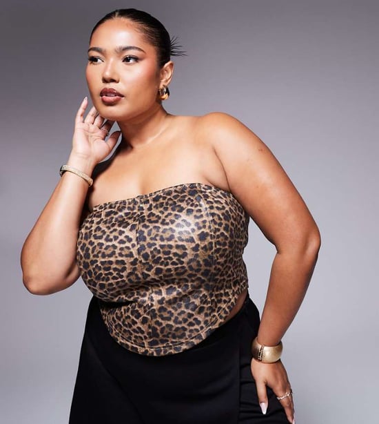 ASOS DESIGN Curve leather look corset top in leopard - Image 1