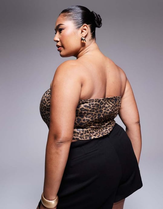 ASOS DESIGN Curve leather look corset top in leopard - Image 3