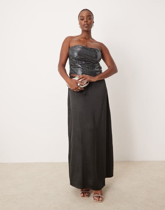 ASOS DESIGN Curve disco foil draped corset top in black - Image 2