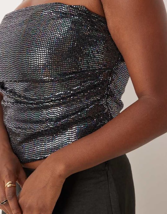ASOS DESIGN Curve disco foil draped corset top in black - Image 4
