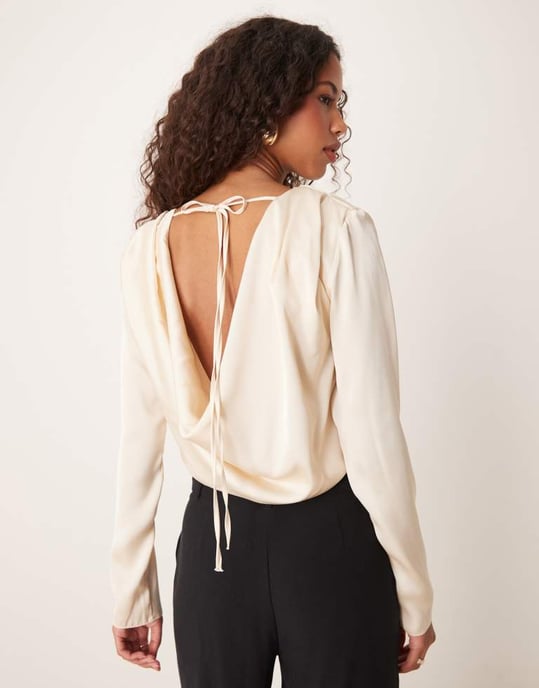 ASOS DESIGN satin cowl bodysuit in oyster - Image 3