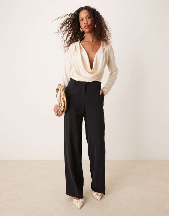 ASOS DESIGN satin cowl bodysuit in oyster - Image 4