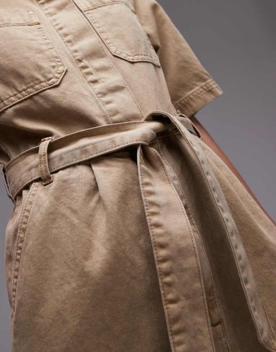 Topshop short sleeve jumpsuit in stone - Image 3