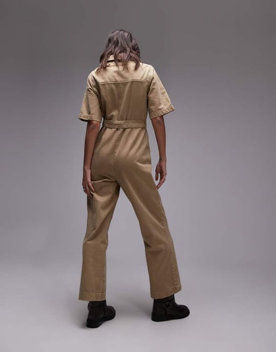 Topshop short sleeve jumpsuit in stone - Image 4