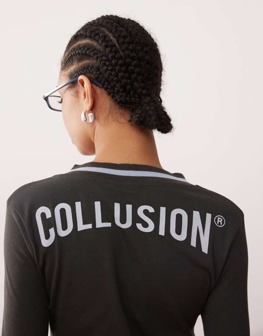 COLLUSION v neck ribbed body suit with branding - Image 2