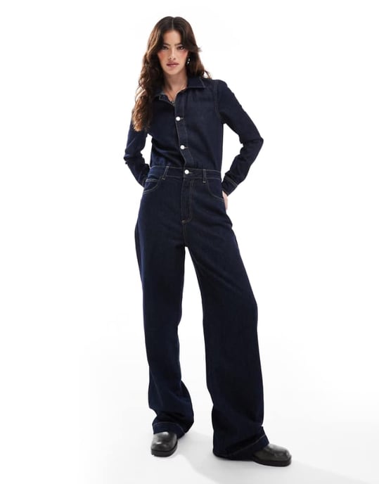 ASOS DESIGN denim jumpsuit in indigo - Image 1
