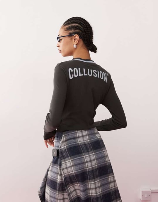 COLLUSION v neck ribbed body suit with branding - Image 3