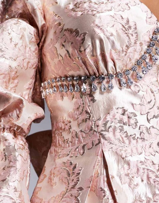 ASOS LUXE embellished jacquard playsuit with bow back in pink - Image 4