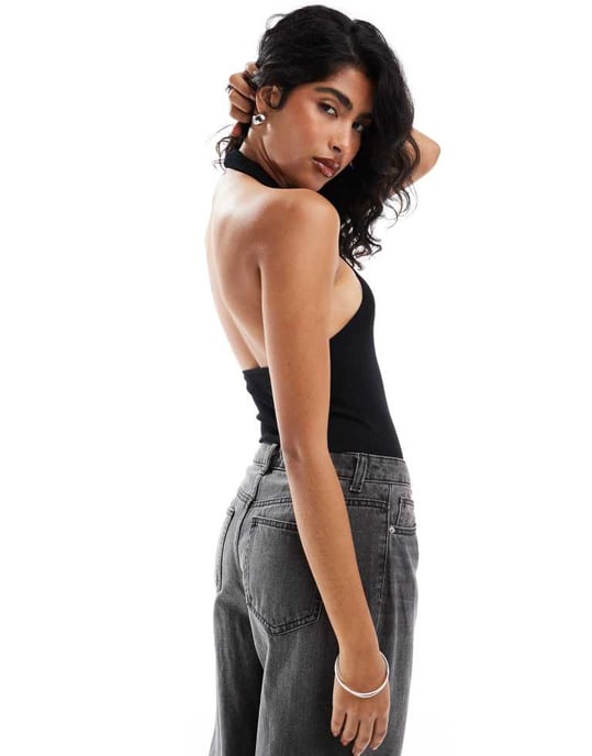 ONLY seamless ribbed halterneck body in black - Image 2