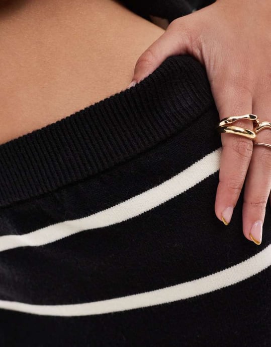 YAS knitted maxi skirt co-ord in black with cream stripes - Image 3