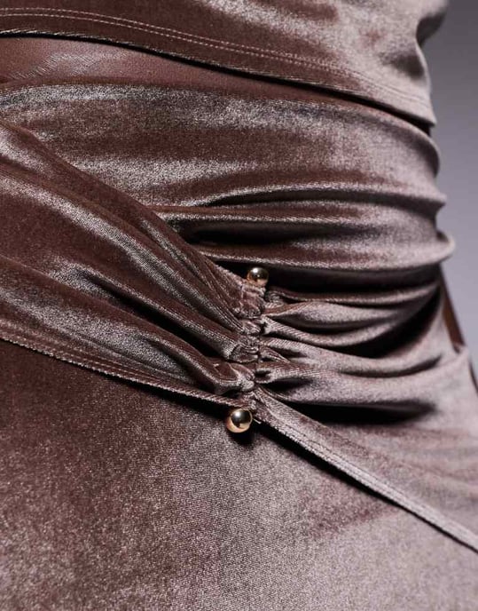 ASOS DESIGN Curve co-ord velvet drape fishtail maxi skirt in mink - Image 3