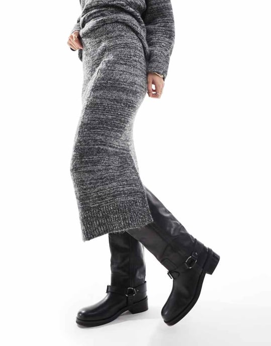 Vero Moda knitted midi skirt co-ord in mono melange - Image 2