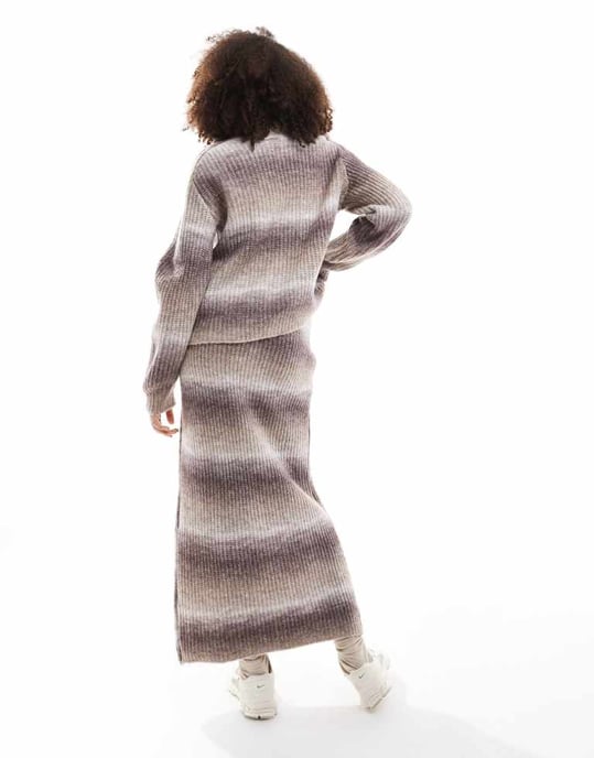 YAS ombre knitted maxi skirt co-ord in neutral - BROWN - Image 2