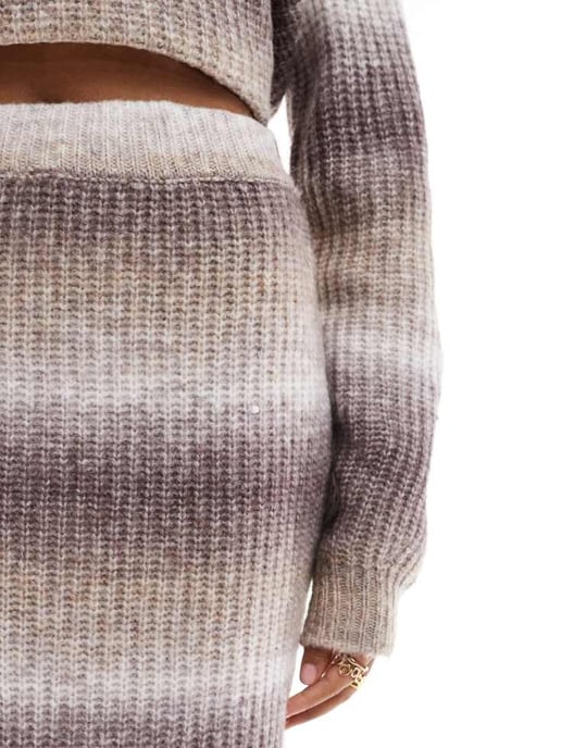 YAS ombre knitted maxi skirt co-ord in neutral - BROWN - Image 3