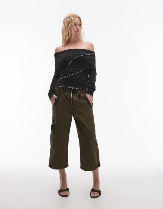 Resume off shoulder contrast binding rib top - Image 2